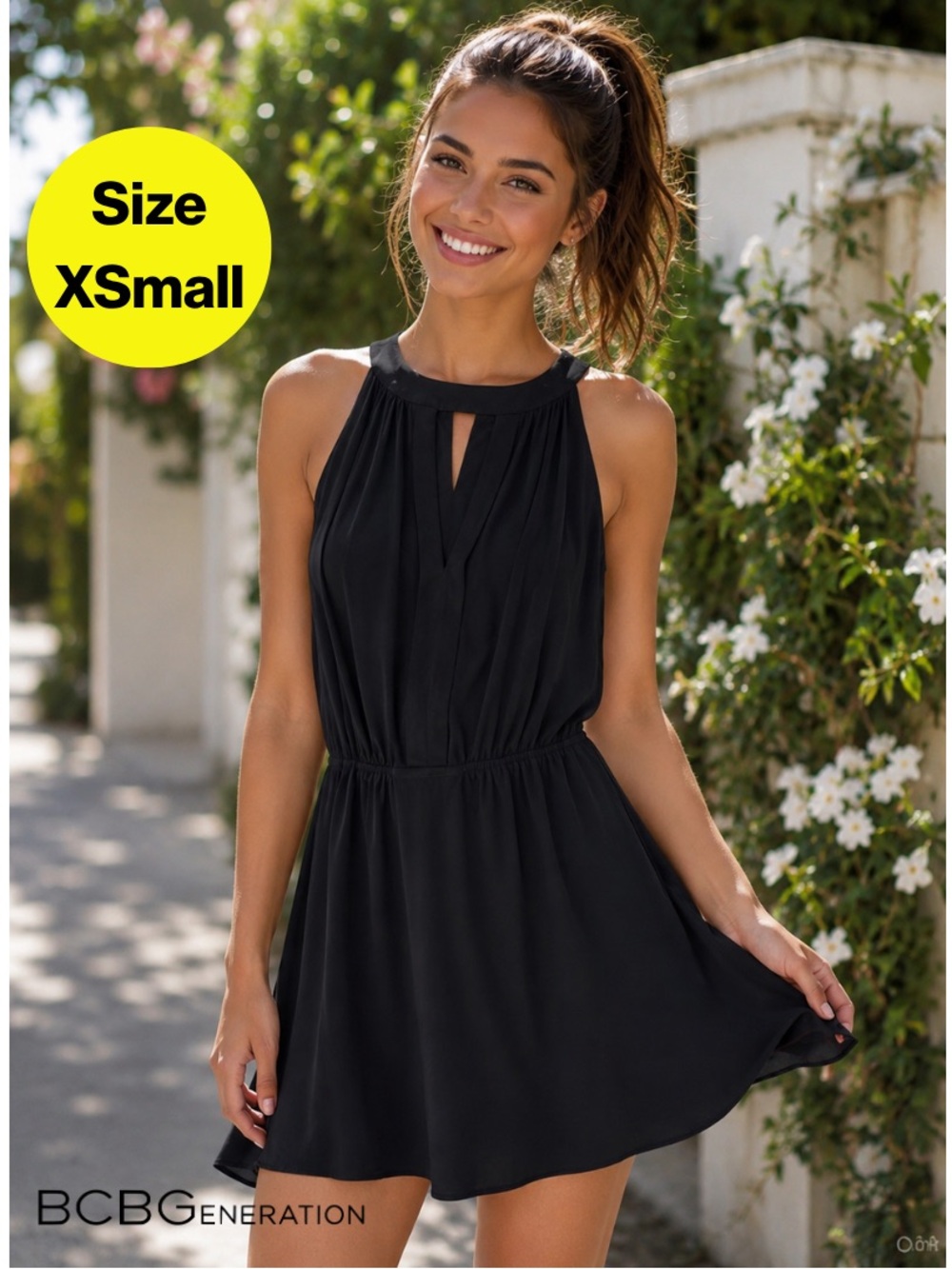 2/for $20🪩 BCBGENERATION Black Halter Keyhole Mini Shift Dress (Women’s X-Small)